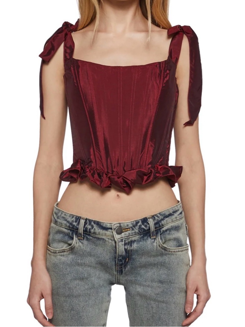 Widow Dollskill Tie-Shoulder corset Top - Wine